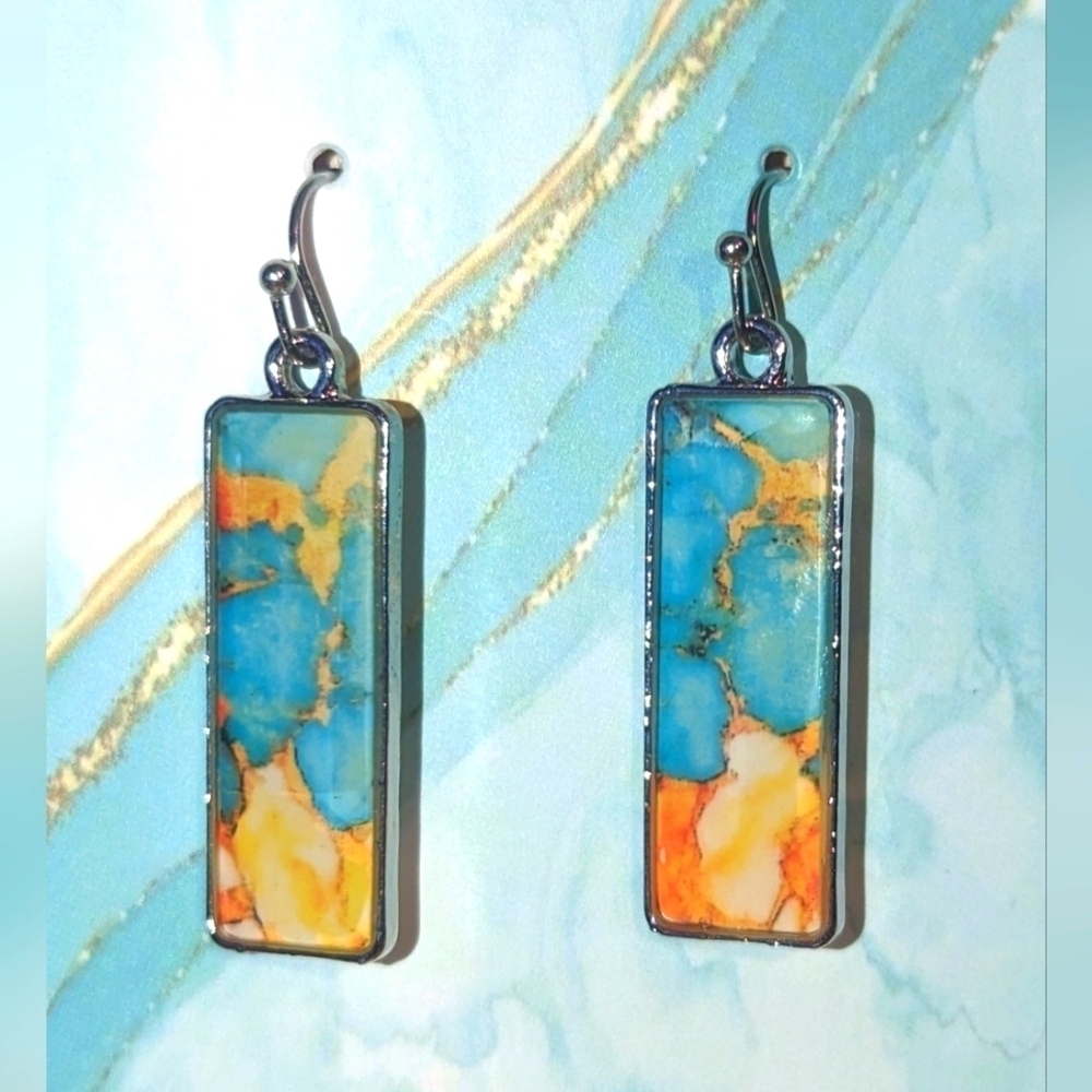 Earrings--Rectangle Synthetic Gemstone Drop Dangles